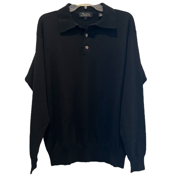 Tuscany Mens Merino Wool Black Sweater Polo Collar 2 Button Neck Size M Soft - Picture 1 of 5